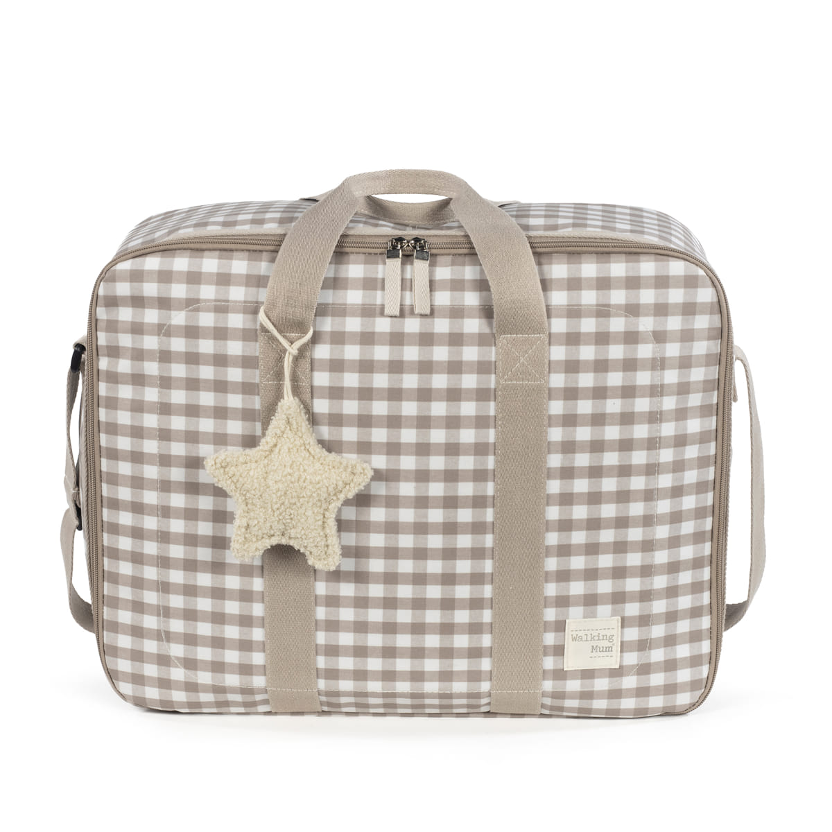Valigia Caetana Sand di Walking Mum, a quadri beige