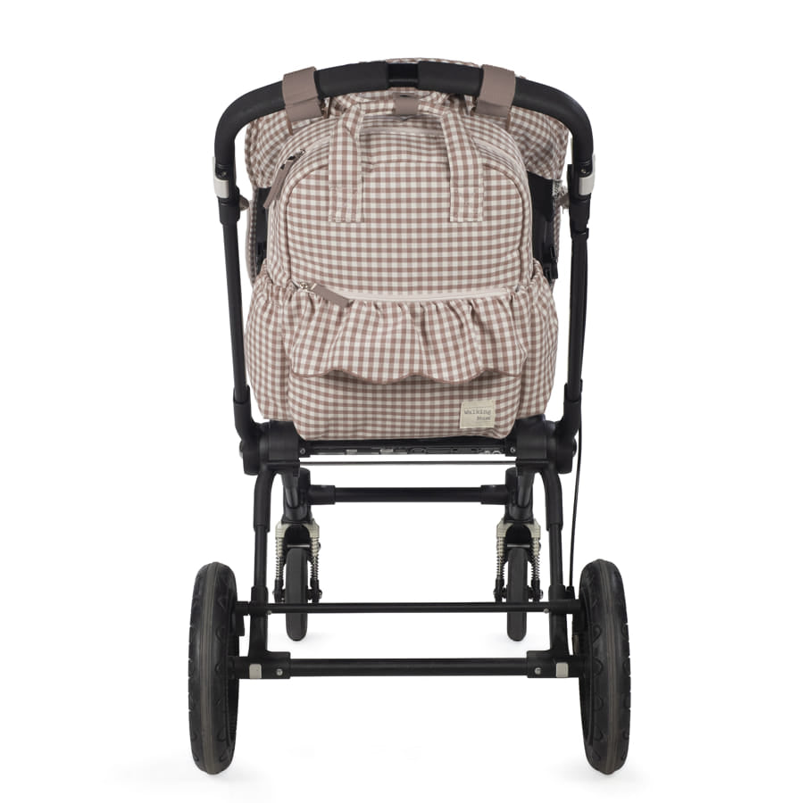 Zaino fasciatoio, Pralinè Vichy Rosa Moka, con volant di Walking Mum