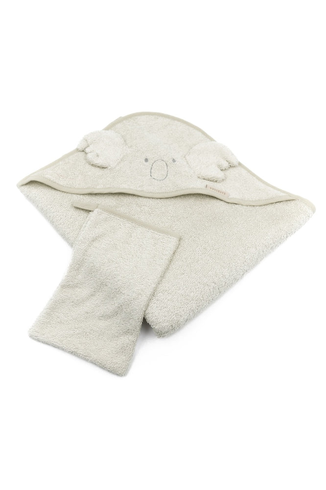 Bagno Duo, asciugamano neonato con orecchie con cappuccio e guanto da bagno, Bamboom