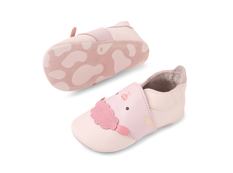 babbuccia rosa con disegno pecorella e suola in camoscio