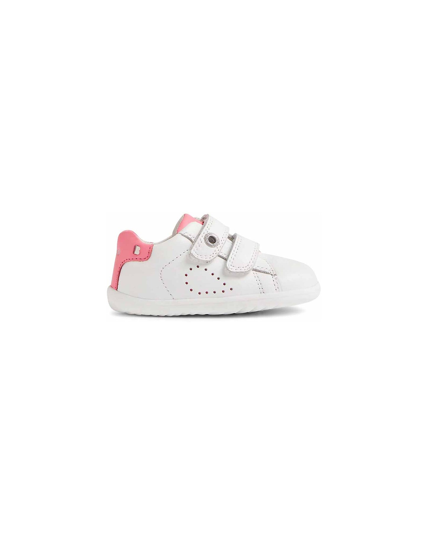 Bobux Step Up MAVERICK scarpe in pelle primi passi, colore WHITE-PINK LEMONADE