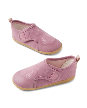 scarpine in cotone con suola in gomma con faccetta del coniglietto davanti, con strappo, colore lilla
