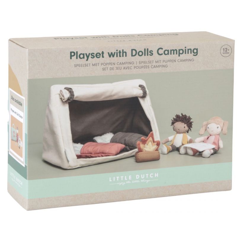 Playset da campeggio, Little Dutch. In foto confezione del gioco in cartone riciclato