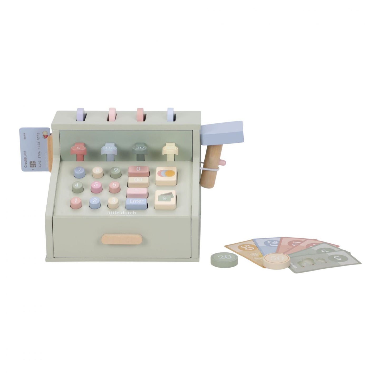 cash register, registratore di cassa olor menta, con scanner, carta di credito e banconote