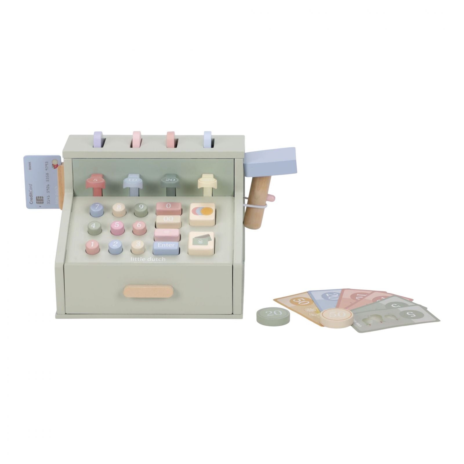 cash register, registratore di cassa olor menta, con scanner, carta di credito e banconote