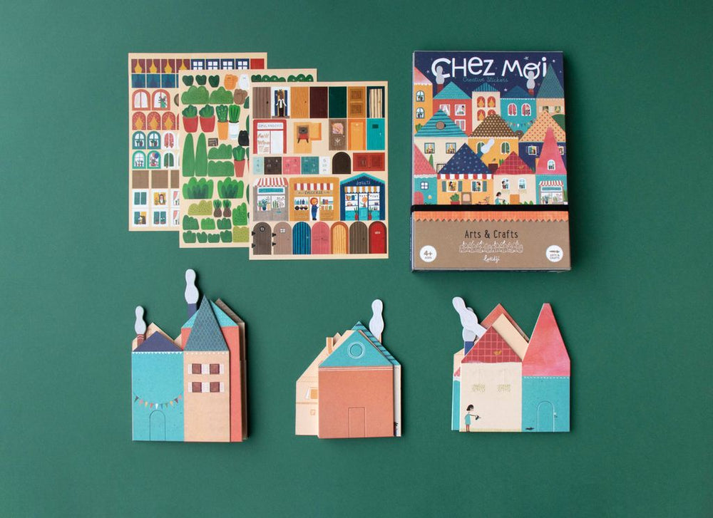 Scatola chez moi e relativo contenuto, 3 cartonati pieghevoli e 185 stickers rimovibili