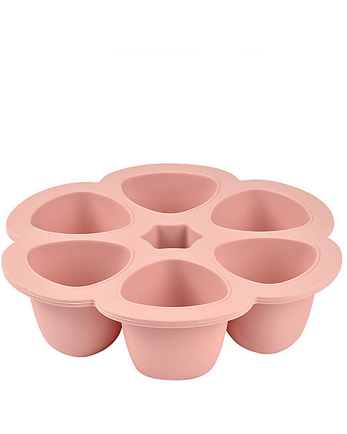 Contenitore Multiporzione in silicone 6x90ml, Béaba. Vista del contenitore rosa aperto con 6 spazi monoporzione