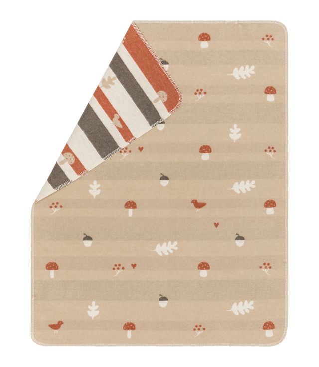 Coperta per bambini 70 x 90 cm in cotone bio, Fussenegger, fantasia funghi e ghiande