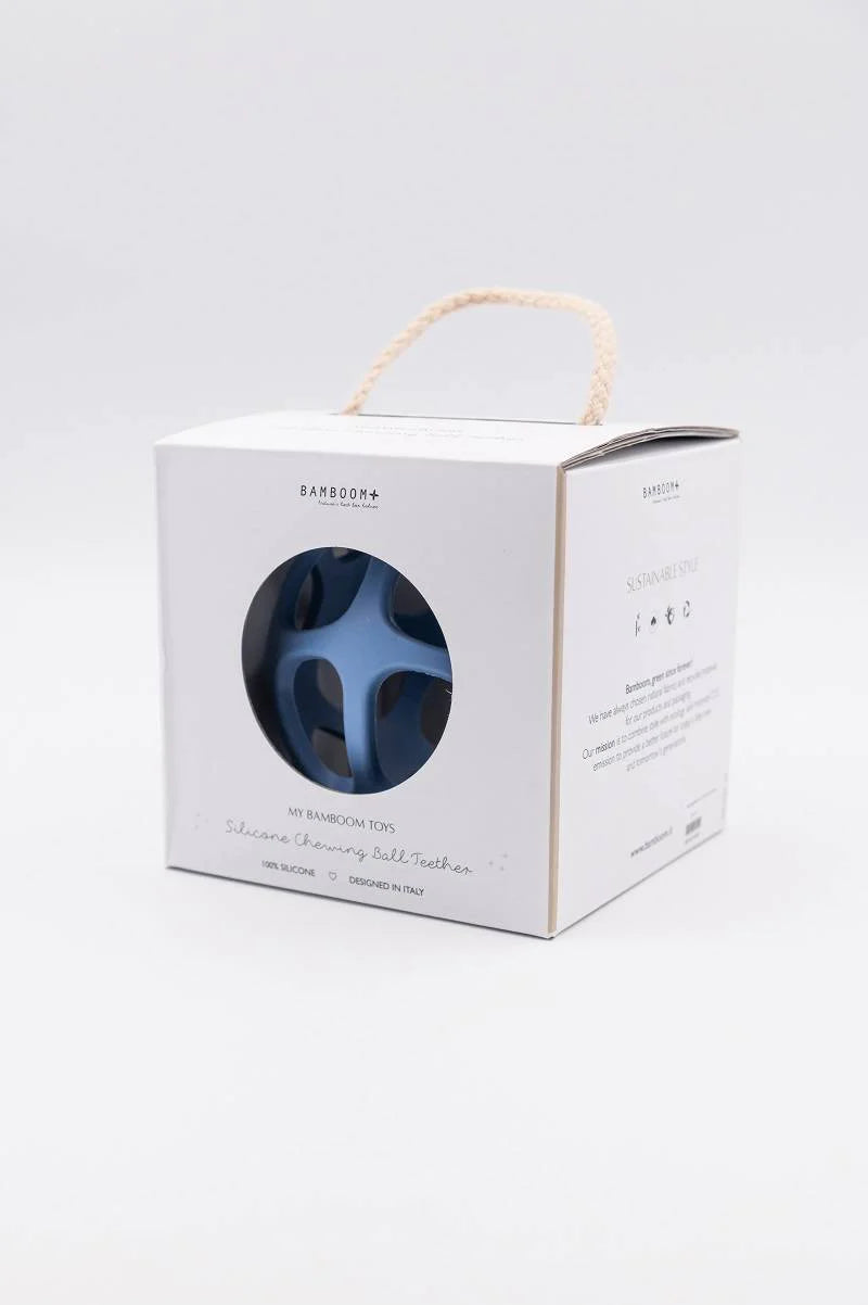 Massasggiagengive a pallina in silicone, Bamboom. In foto dentaruolo blu nella sua confezione blu