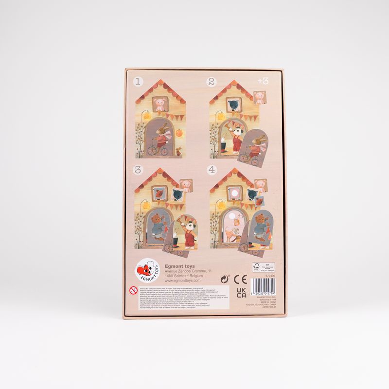 Retro packaging puzzle multistrato friends in a house