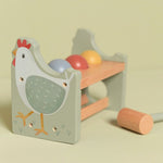 Pounding bench, Martello e pioli in legno Gallina e uova, Little dutch