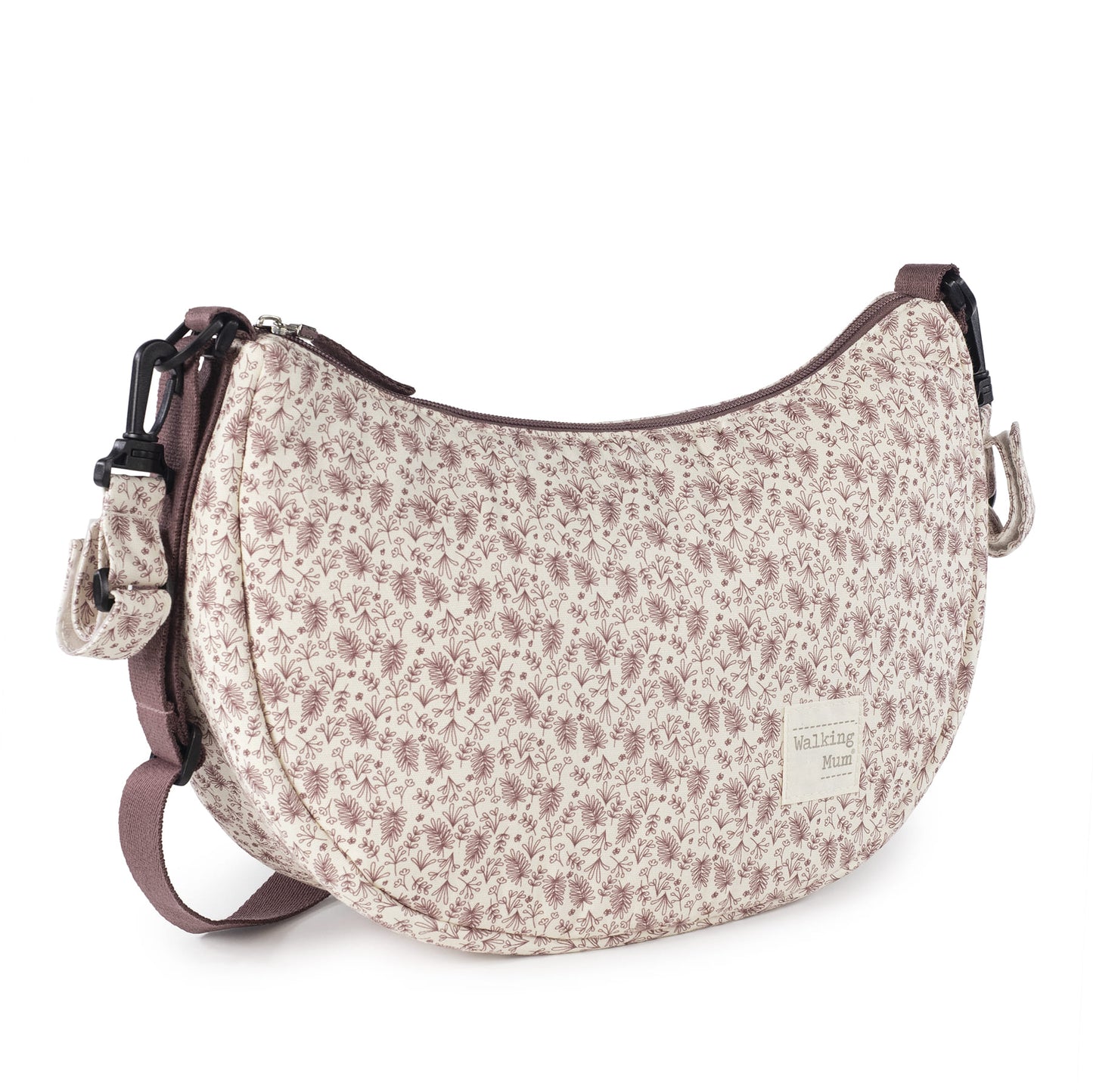 Visione frontale della borsa a tracolla a forma di gondola color rosa cerise