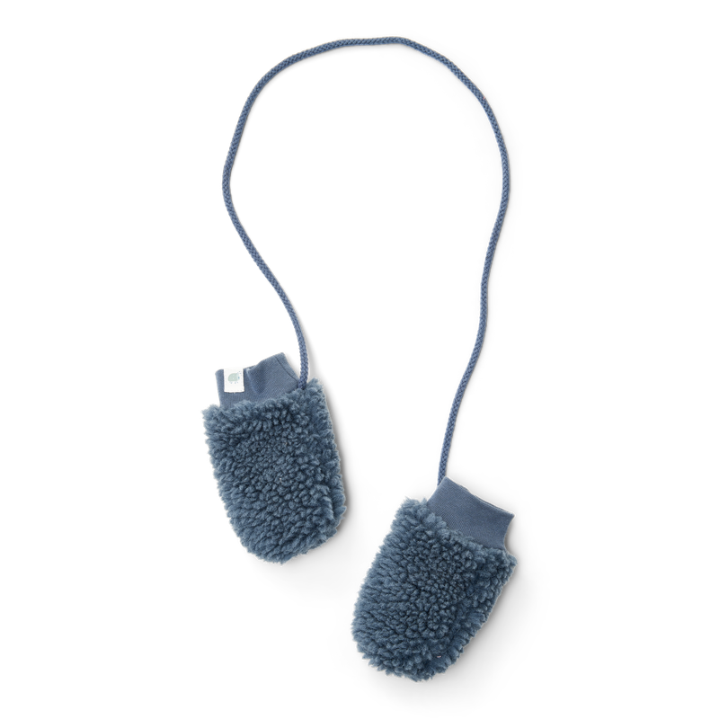 guanti in teddy blu con cordino