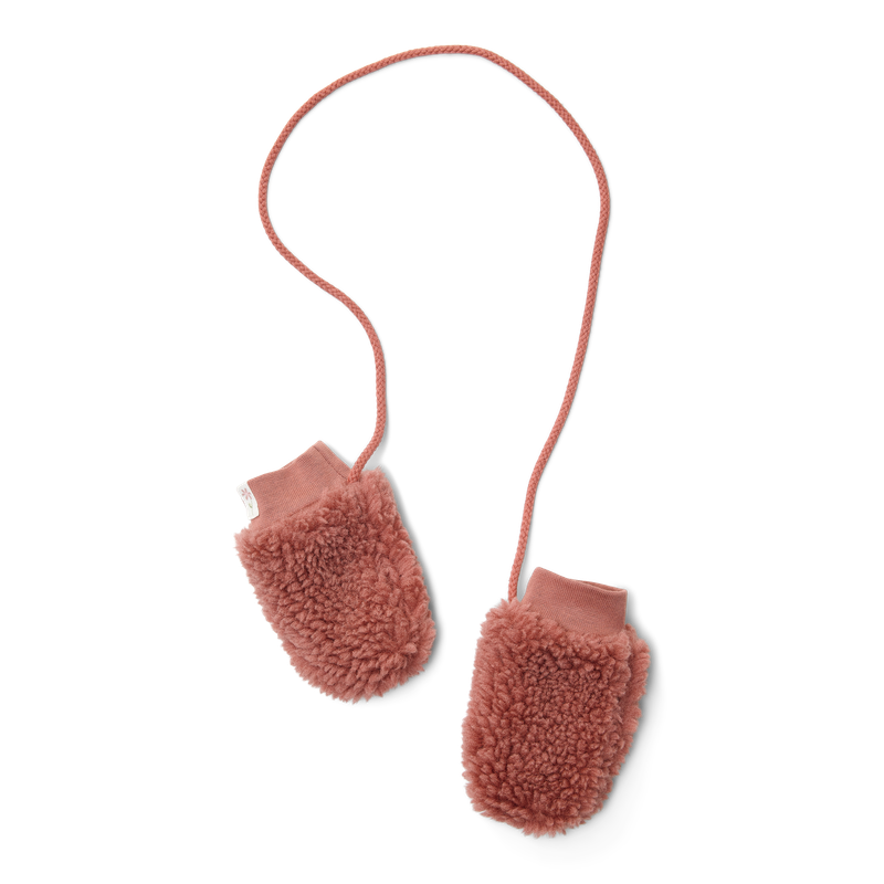 guanti in teddy rosa con cordino
