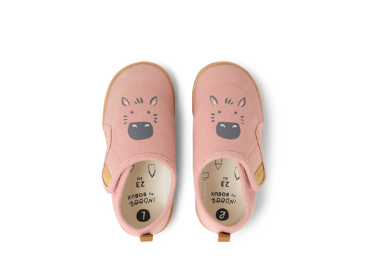 Bobux indoor, scarpe da interno, suola in gomma, nook zebra rosa