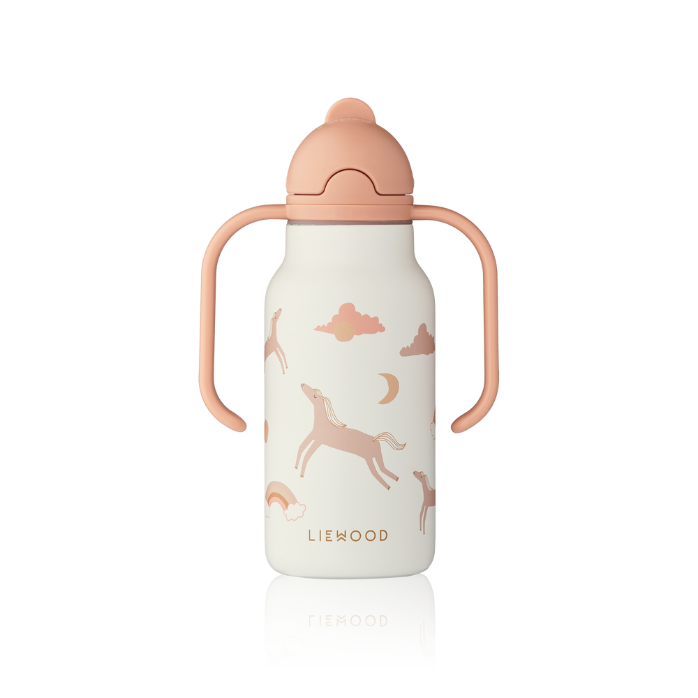 borraccia fantasia unicorno con manici e tappo rosa