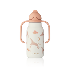 borraccia fantasia unicorno con manici e tappo rosa
