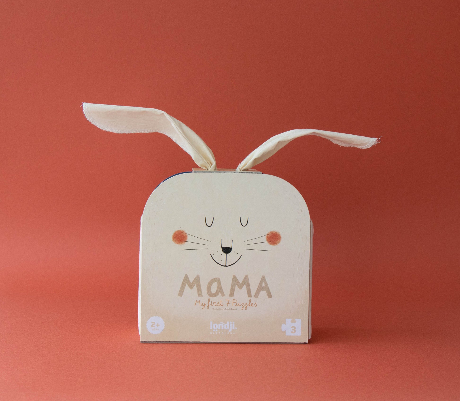 scatola in cartone riciclato  del puzzle MAMA con orecchie in tessuto
