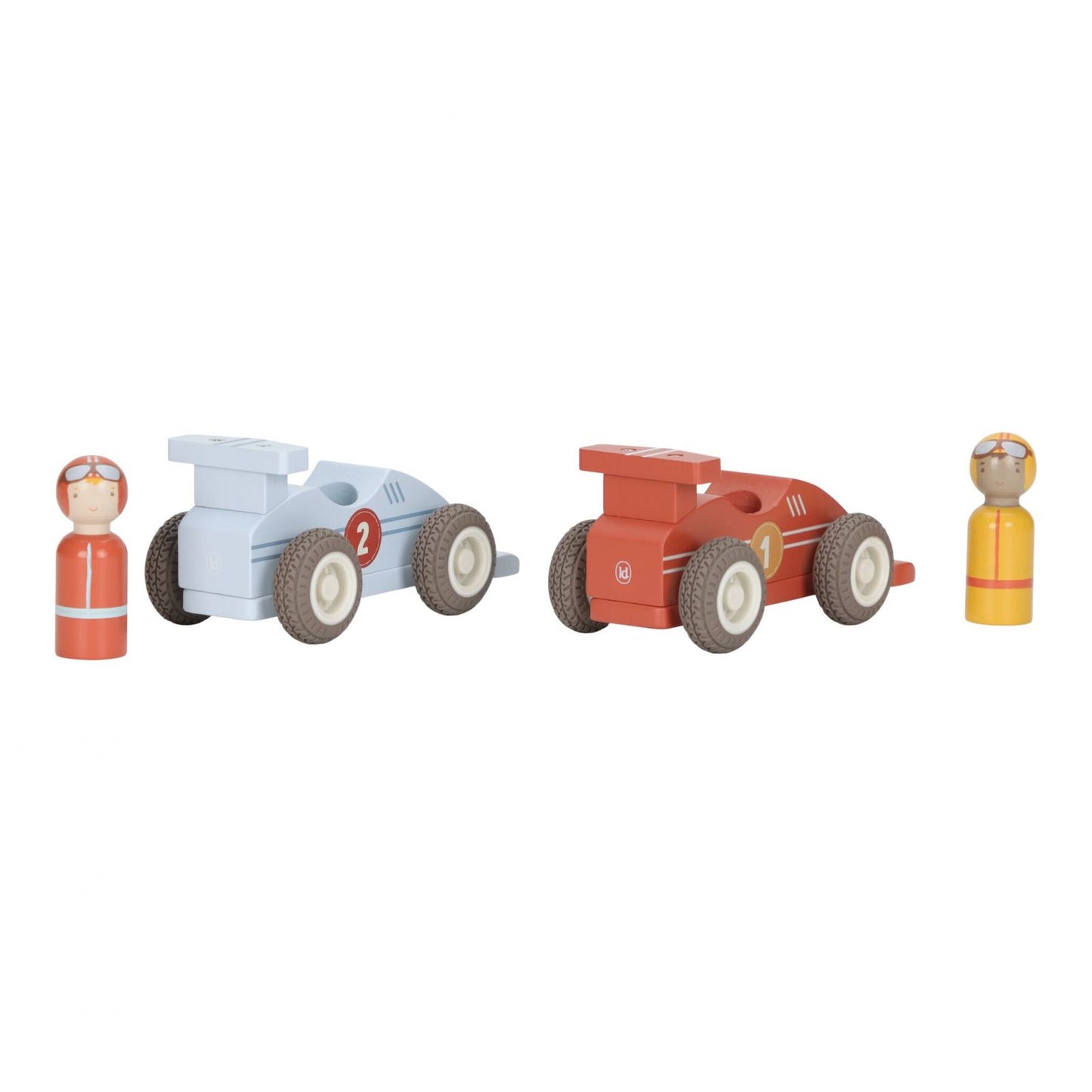 Set di macchinine da corsa con retrocarica con personaggi in legno, Pullback race cars, Little Dutch