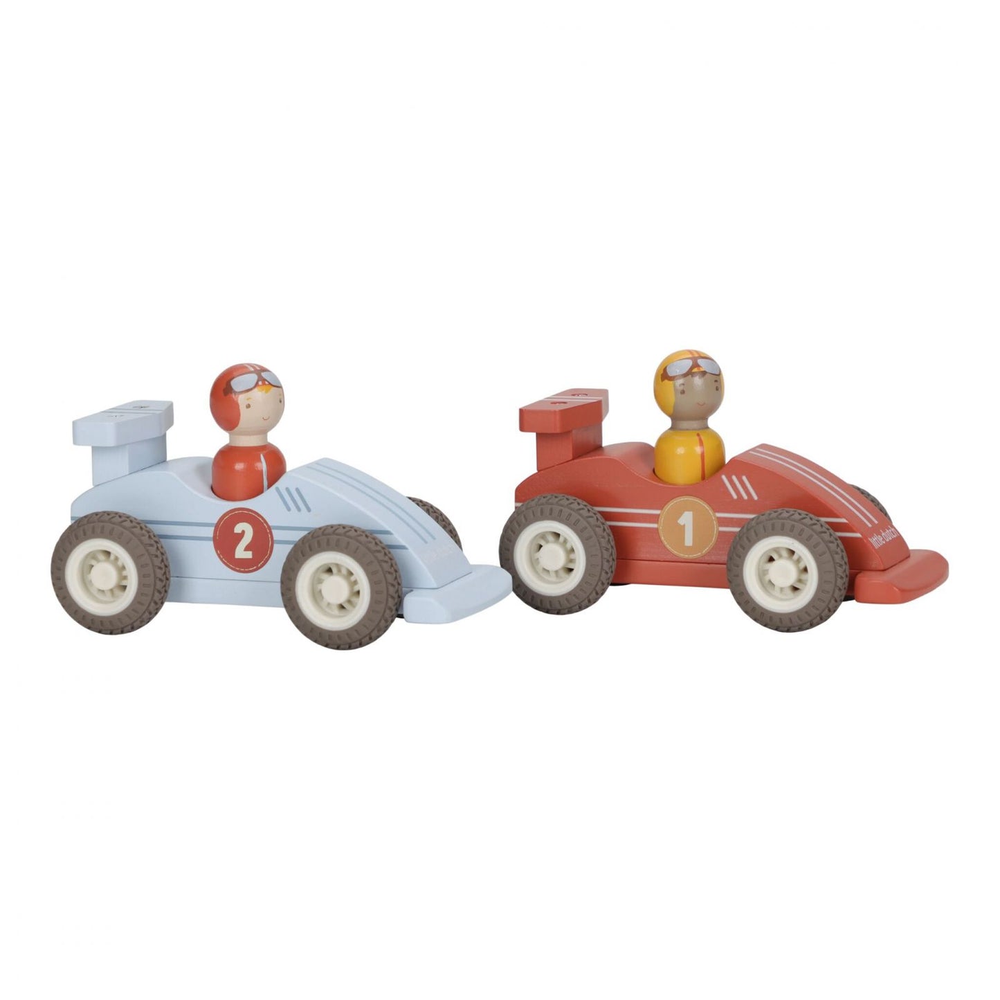 Set di macchinine da corsa con retrocarica con personaggi in legno, Pullback race cars, Little Dutch