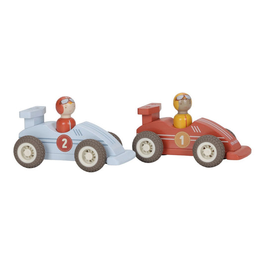 Set di macchinine da corsa con retrocarica con personaggi in legno, Pullback race cars, Little Dutch