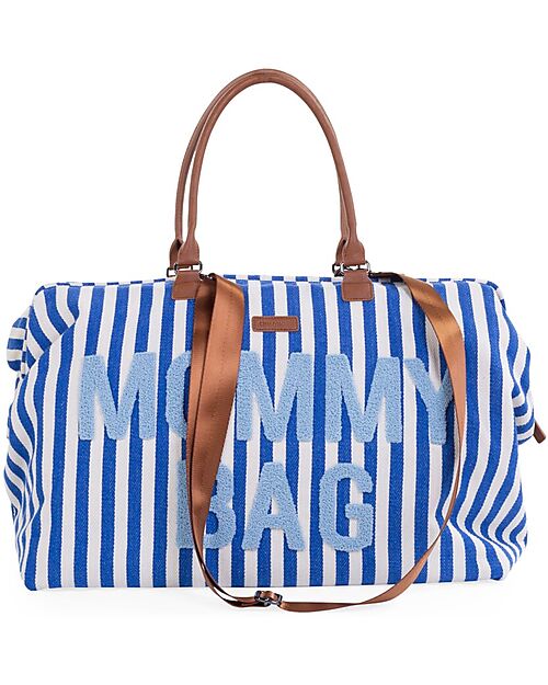 Mommy Bag, Borsa Fasciatoio, colore righe blu elettrico-azzurro, Childhome