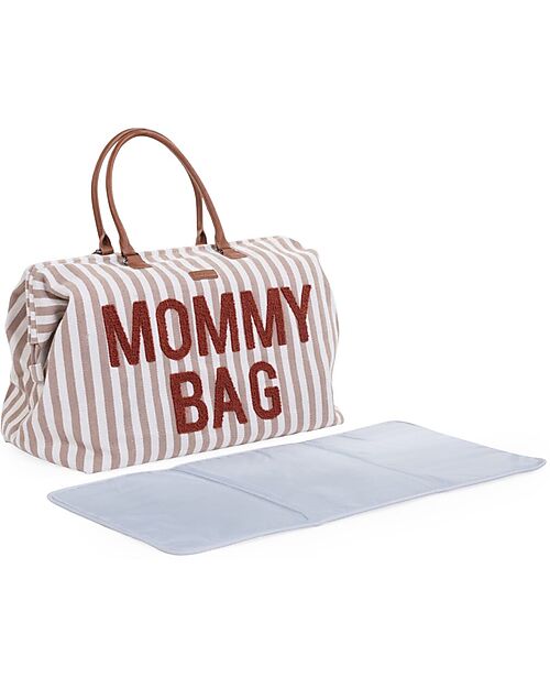 Mommy Bag, Borsa Fasciatoio, colore righe nude-tarracotta, Childhome