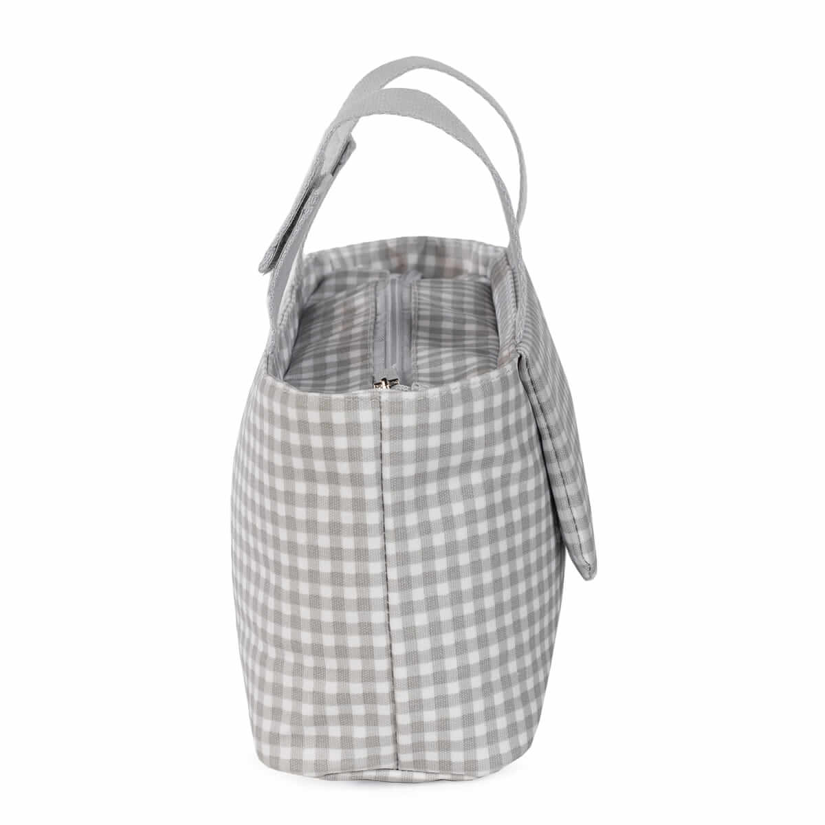 Visione laterale della borsa organizer vichy grey
