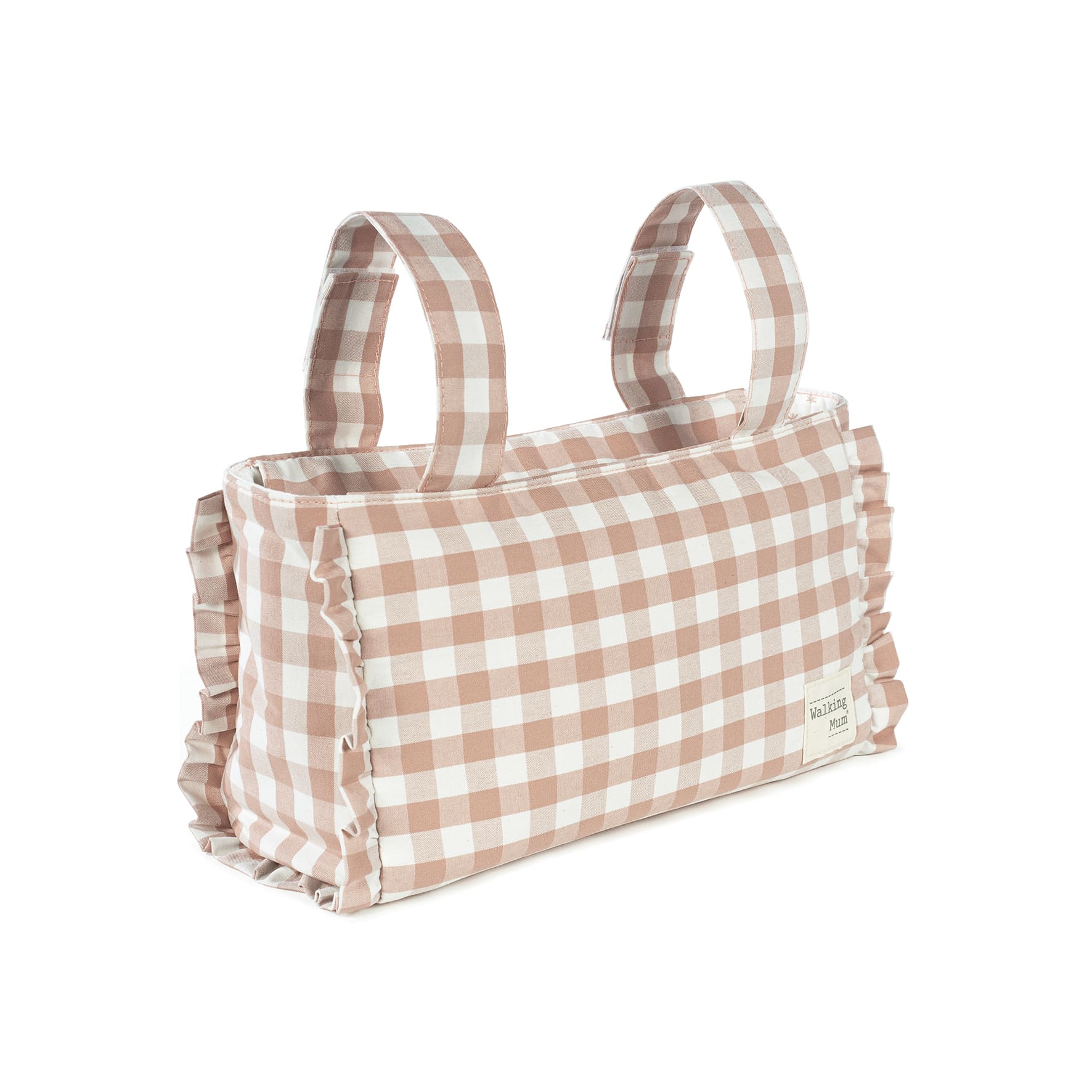 Visione frontale borsa organizer a quadretti xl panna e rosa antico