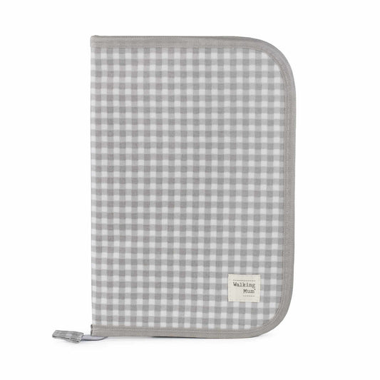 POrtadocumenti chiuso a quadretti bianchi e grigi