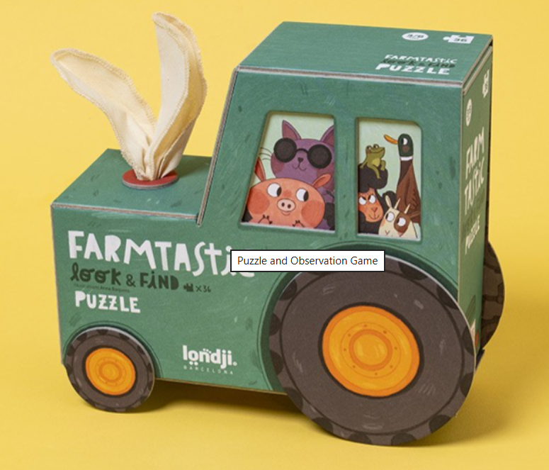 Packaging Puzzle look &find Farmtastic con scatola a forma di trattore