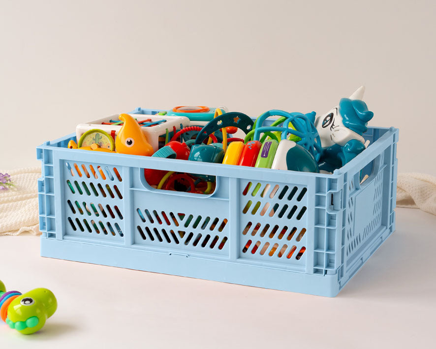 Scatola pieghevole di plastica, rosa, verde salvia o azzurra,  40x30x15 cm, Kiokids