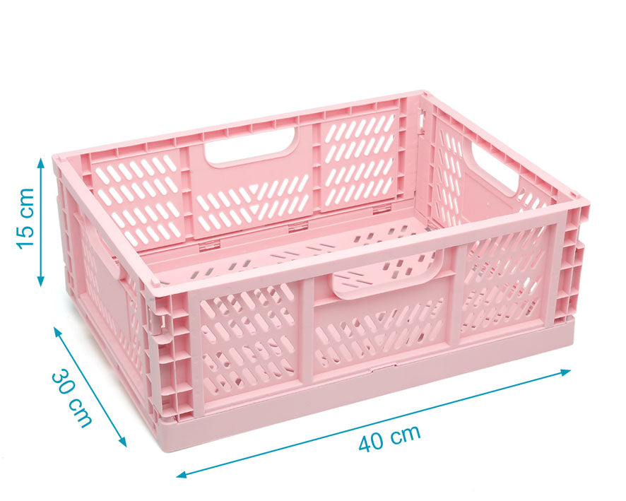 Scatola pieghevole di plastica, rosa, verde salvia o azzurra,  40x30x15 cm, Kiokids
