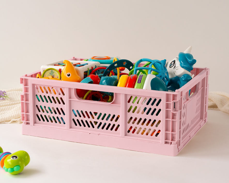 Scatola pieghevole di plastica, rosa, verde salvia o azzurra,  40x30x15 cm, Kiokids