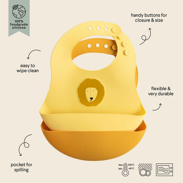 Set bavaglini in silicone, 2 pezzi, giallo fantasia leone, Trixie