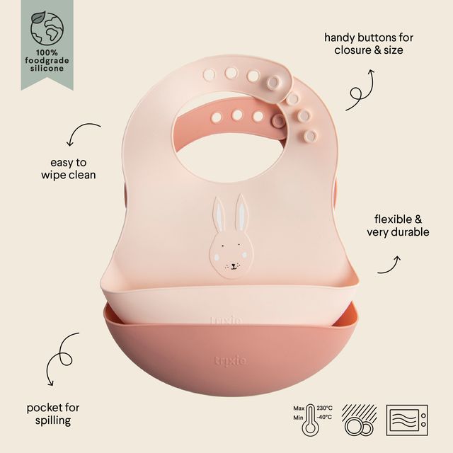 Set bavaglini in silicone, 2 pezzi, rosa fantasia coniglietta, Trixie