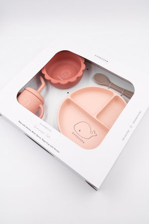 Confezione del set pappa in silicone, Bamboom, colore rosa.