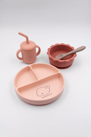 Set pappa in silicone, Bamboom, colore rosa.
