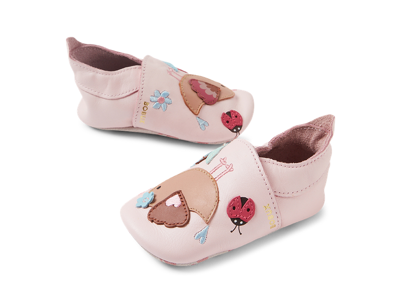 babbucce rosa con uccellino e coccinella