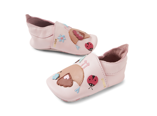babbucce rosa con uccellino e coccinella