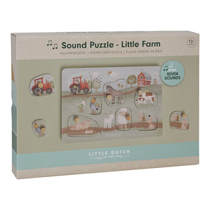Scatola del gioco sonoro Sound Puzzle a tema fattoria di Little Dutch.