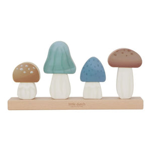 contenuto del gioco 4 funghetti su base di legno