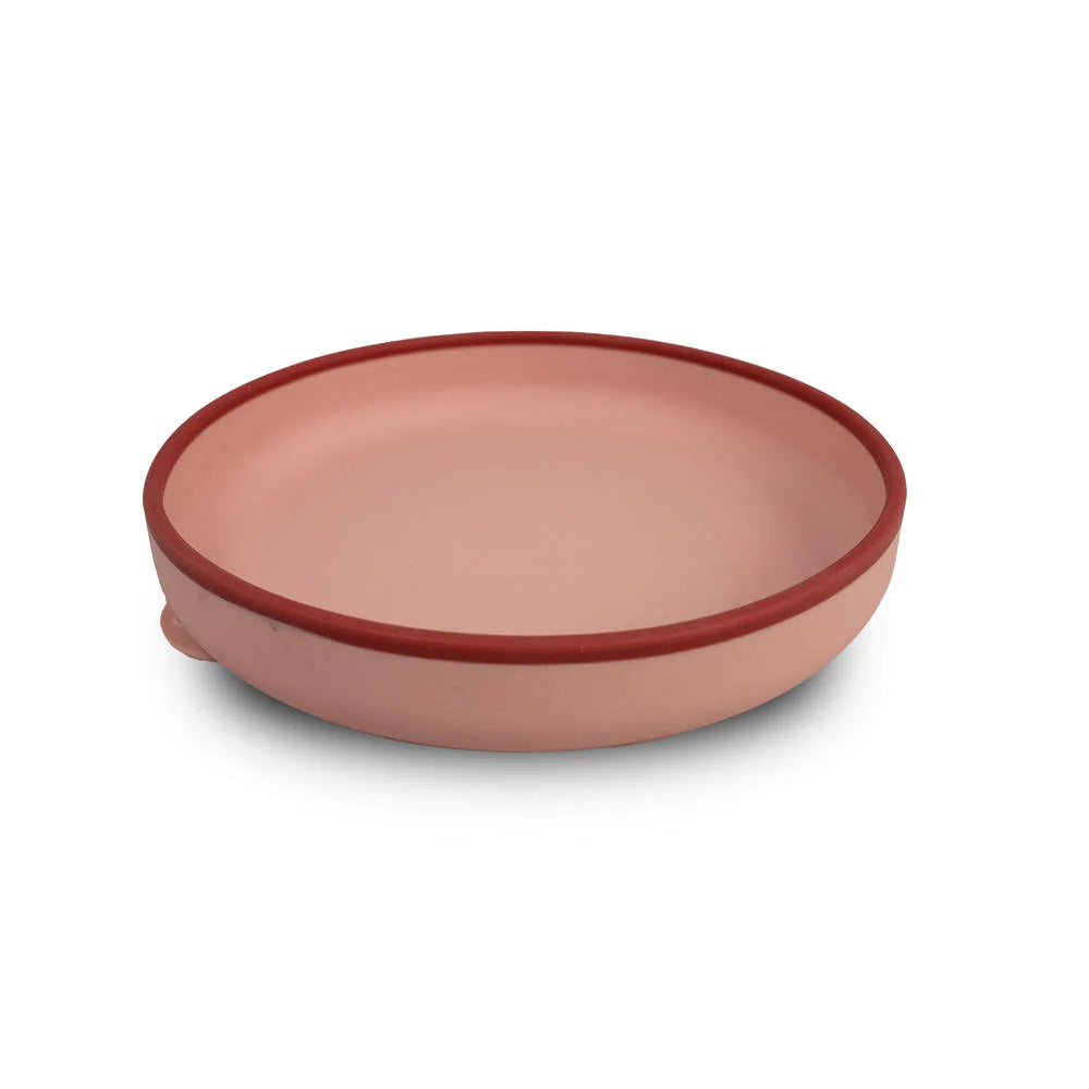TAIKI BOWL- piatto in silicone con ventosa, Mizu Baby. Piatto rotondo rosa con bordo lampone.