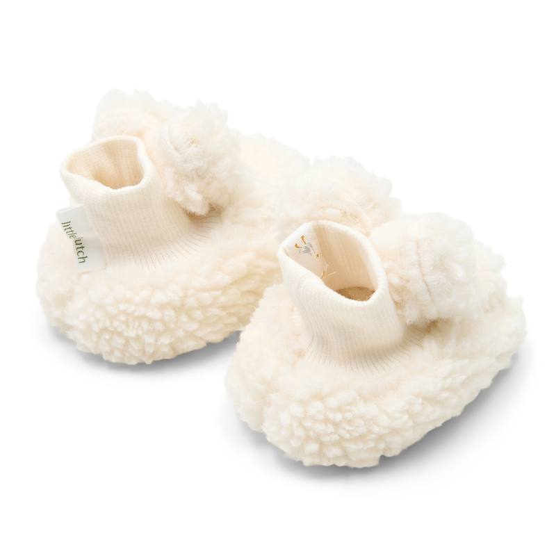 babbuccia teddy bianca con polsino e orecchie