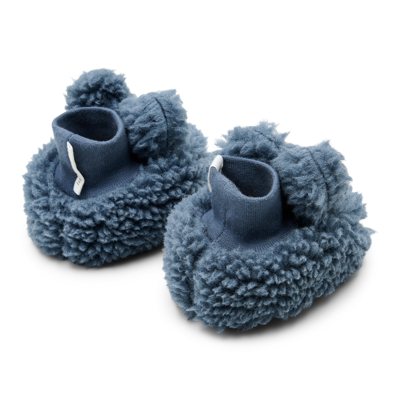 babbuccia teddy blu con polsino e orecchie
