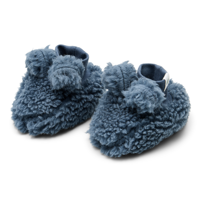 babbuccia teddy blu con polsino e orecchie