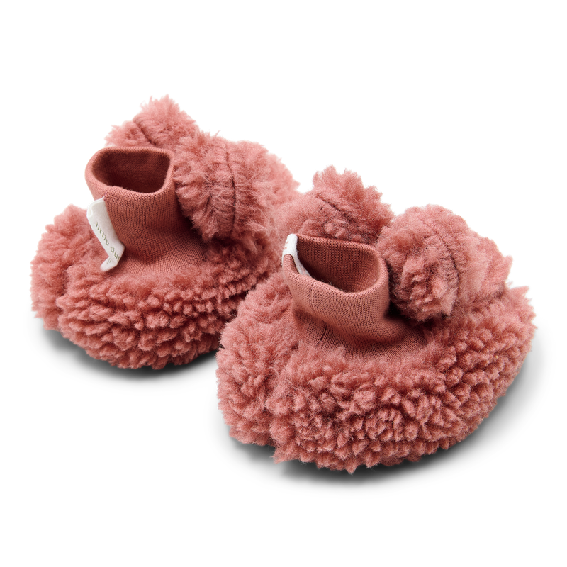babbuccia teddy rosa con polsino e orecchie