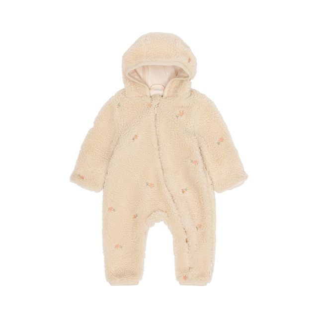 Tutona Teddy con cappuccio, Teddy one-piece suit sand flowers, panna con ricami fiori della savana, chiusura con cerniera, Little Dutch