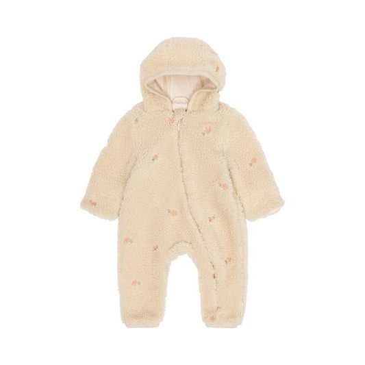 Tutona Teddy con cappuccio, Teddy one-piece suit sand flowers, panna con ricami fiori della savana, chiusura con cerniera, Little Dutch