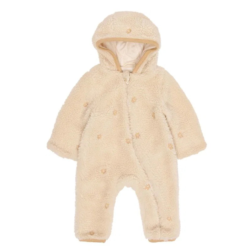 Tutona Teddy con cappuccio, Teddy one-piece suit sand paws, panna con ricami fiori della savana, chiusura con cerniera, Little Dutch